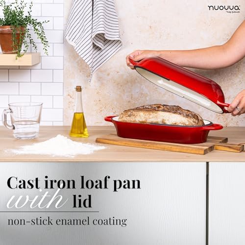 Enamelled Cast Iron Bread Loaf Pot – Dutch Oven For Sourdough Bread Baking – Oven Safe Non Stick Bread Pot – Rectangular, Red, 34cm x 16cm – by Nuovva - Image 6