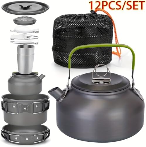 Camping Cookware Set(Green), Portable Backpacking Gear with Kettle, Pot, Pan, Cups & Foldable Cutlery, Lightweight Outdoor Cooking Kit for 2-3 People, Ideal for Hiking, Picnic & Camping - Image 6