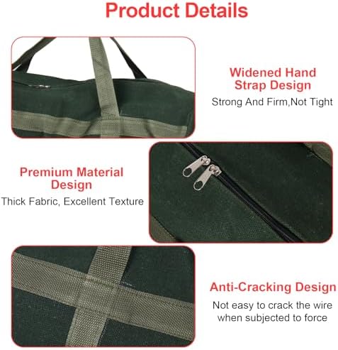24" Grill Accessory Storage Bag, Tools Storage for Outdoor Grilling, Thick Canvas Double Zipper Utensil Carry Bag for Camping Hiking Barbecue, Dark Green - Image 3