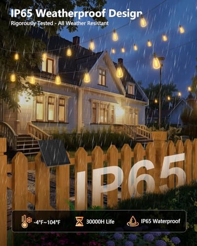Brightown 52FT Solar String Lights Outdoor, 15+2 Shatterproof LED Bulbs - Image 3