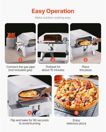 Outdoor Pizza Oven, 13 inch Gas Powered Pizza Maker with Thickened Cordierite Stone & Built-in Thermometer, 2-in-1 Portable Outside Gas Grill & Oven for Backyard & Camping, Stainless Steel - Image 4