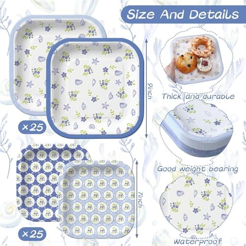 Pickmesh 100 Pcs Blue Coastal Paper Plates Bachelorette Party Tableware - Image 2