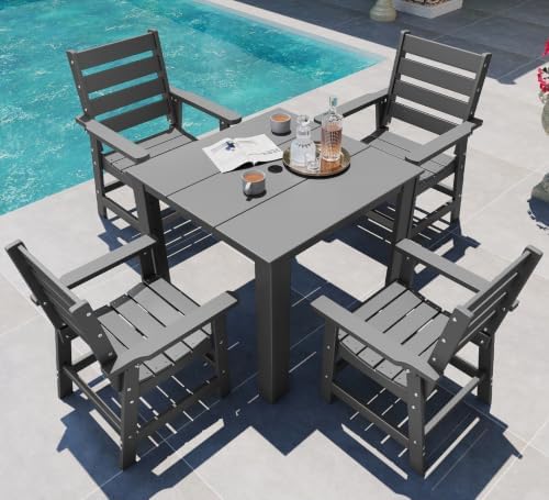 GREENVINES 5-piece Patio Dining Set, HDPE Square Table & 4 Chairs, Gray by GreenVines