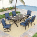 ALAULM 7-Piece Patio Dining Table and Chairs for 6 Outdoor Dining Set with 2 Swivel Chairs Patio Dining Sets with Rectangular Metal Table with Umbrella Hole for Patio, Backyard, Garden-Dark Blue by ALAULM