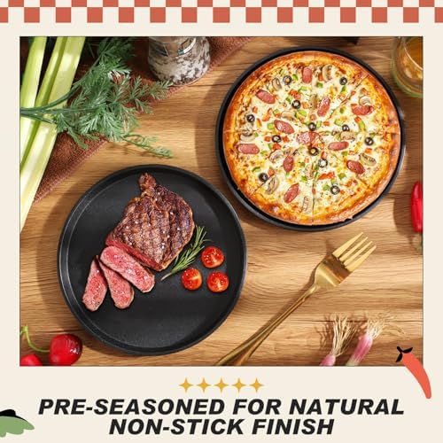 Maxdot 2 Pcs 7.5 Inch Cast Iron Grill Pan Round Pizza Pan Skillet for BBQ - Image 3