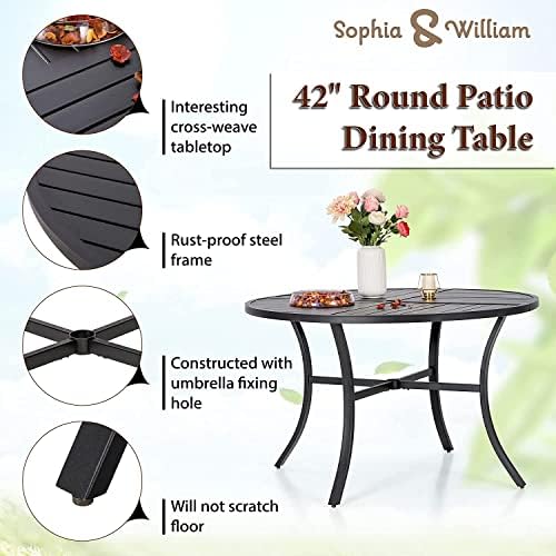 Sophia & William Patio Dining Set for 4, Round Table & Brown Swivel Chairs - Image 5