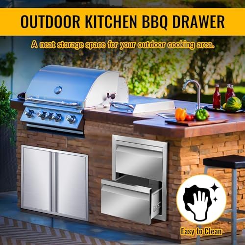Outdoor Kitchen Drawers Stainless Steel 14W X 15H X 23D Inch, Flush Mount Double BBQ Island Drawers with Hidden Handle for Outdoor Kitchens, Patio or Grill Station - Image 6