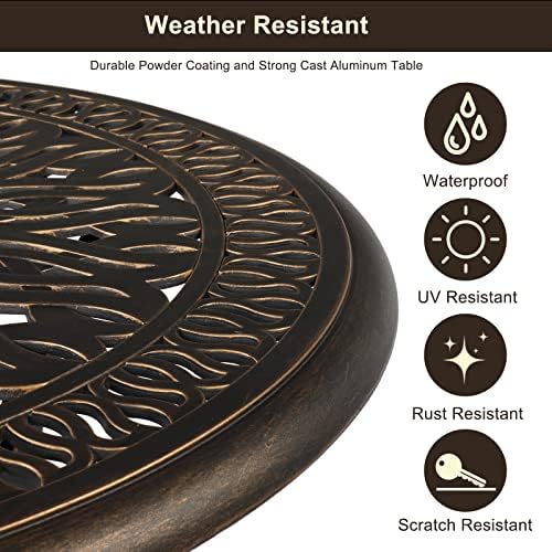 VINGLI 5 Pieces Outdoor Patio Dining Set, Cast Aluminium Patio Furniture Set with 4 Chairs and 1 Umbrella Table for Yard, Garden, Porch and Poolside, Bronze - Image 4