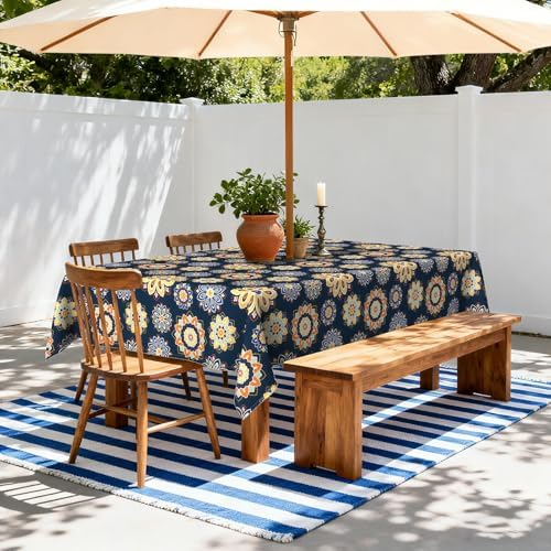LVTXIII Rectangle Outdoor Tablecloth with Umbrella Hole and Zipper, Water-Repellent 60 x 84 Inch Patio Table Cover for Picnic, Garden, Backyard Dining, Bloom Cobalt - Image 2