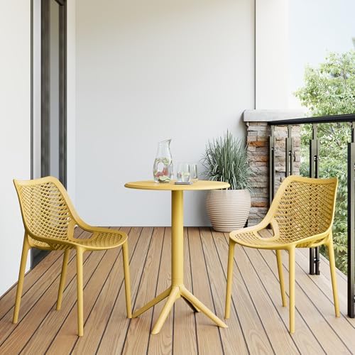 Costaelm Patio Table for 4-Person, Outdoor Patio PP Round Dining Table, All-Weather Bistro Dining Table for Backyard Deck Porch Poolside, Yellow - Image 3