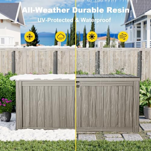 180 Gallon Resin Deck Box, Outdoor Storage Box, Waterproof UV Resistant Lockable，Weatherproof Organizer for Patio Furniture Cushions, Pool Accessories, Garden Tools, Indoor & Outdoor Use, Grey - Image 5