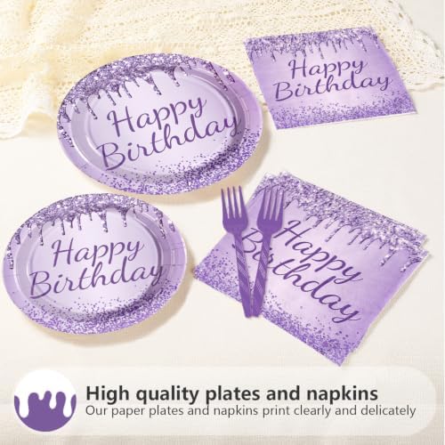 96 Pcs Glitter Purple Theme Birthday Party Decorations Serves 24 - Image 3