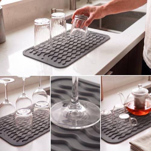 MicoYang Silicone Dish Drying Mat for Multiple Usage,Easy clean,Eco-friendly,Heat-resistant Silicone Mat for Kitchen Counter or Sink,Refrigerator or Drawer Liner Grey S 12 inches x 6 inches - Image 4