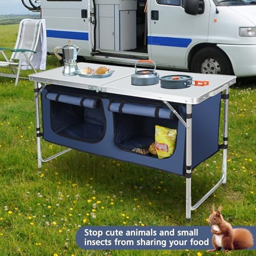 JOUYEK Camping Table, Folding Portable Kitchen Table with Storage Blue - Image 6