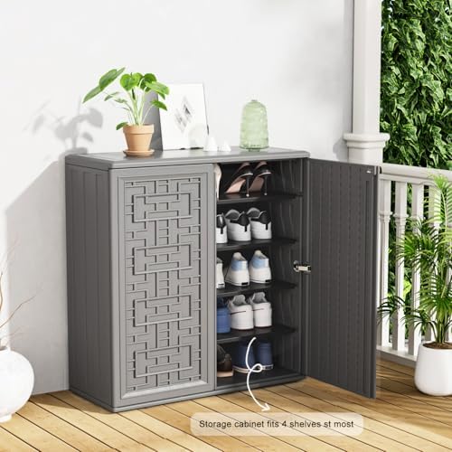 KINYING Outdoor Storage Cabinet Waterproof, Resin 62 Gallon Deck Box for Patio Furniture Cushions, Garden Tools, Pool Tools and Kids’ Toys (Grey with 1 Shelving) - Image 5