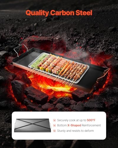 VEVOR Carbon Steel Griddle, 32x14 inch Universal Flat Top Rectangular Plate, Gas Grill Griddle for BBQ Grill, Teppanyaki, Portable Family Cookware with Handle, for Camping Tailgating Party - Image 2