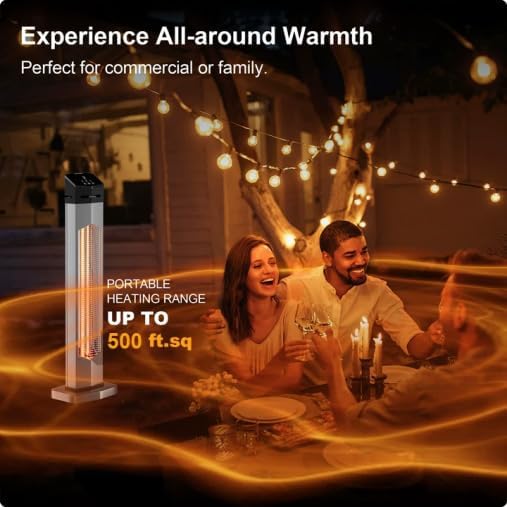 Landeagle Outdoor Patio Heater for Garage, 37" Electric Space Heaters, 1500W Portable Infrared Radiant with IP65 Waterproof, Freestanding, Tip-Over & Overheat Protection for Large Room Indoor, Grey - Image 3