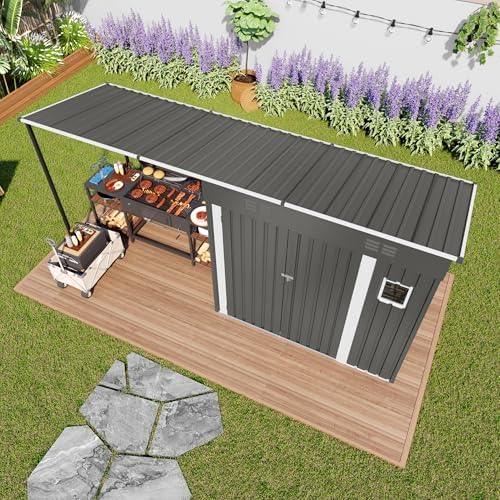 12x4FT Metal Lean-to Shed with Open-Sided Pergola, 4'x6' Outdoor Storage Shed & 6'x4' Hardtop Gazebo Combo, 2-in-1 Garden Storage Tool Shed for Patio, Backyard, Outdoor Organization Structure - Image 5