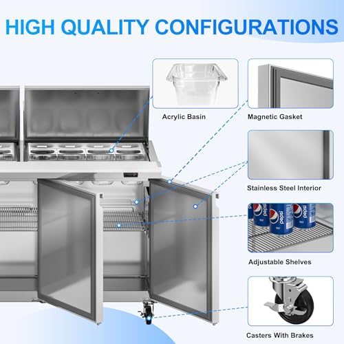 Rockitch 72" W Commercial Sandwich Prep Table Refrigerator 22 Cu.ft 30 Pans - Image 3