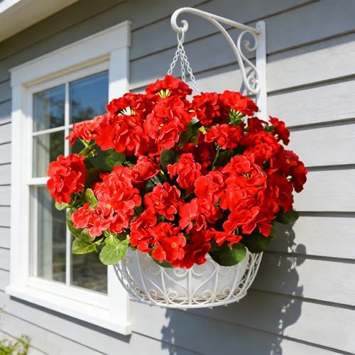 Fake Outdoor Flowers, Artificial Flowers For Outdoors, Red Artificial Geraniums Plastic Flowers, Fake Plant For Outside, Silk Faux Flowers For Outdoor Planters UV Resistant For Front Porch（4 Pcs) - Image 5