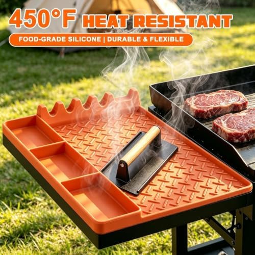 Silicone Grill Mat for Blackstone Griddle Accessories,16x11.5 Inch BBQ Griddle Mat with Drip Pad,Thickened Heat Resistant Side Mats for Outdoor Kitchen,Gifts for Men (Orange) - Image 2
