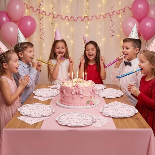 40Pcs Pink Bow Floral Paper Dessert Plates and Napkins Bow Coquette Disposable Tableware Set for Tea Party Galentine's Day Bridal Shower & Wedding Party Decorations, 20 Guests - Image 6