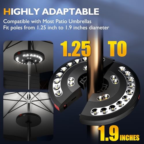 Eletorot Rechargeable Patio Umbrella Light-28 LED White Umbrella Pole Light - Image 6