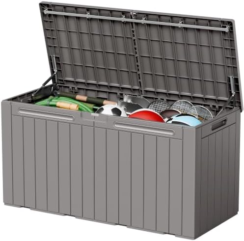 110 Gallon Deck Box Outdoor Indoor Waterproof Storage Box, Coffee by Acurax