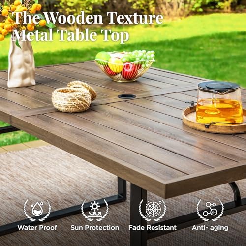 MIXPATIO Patio Table for 6, Brown Metal Dining Table w/Umbrella Hole - Image 6