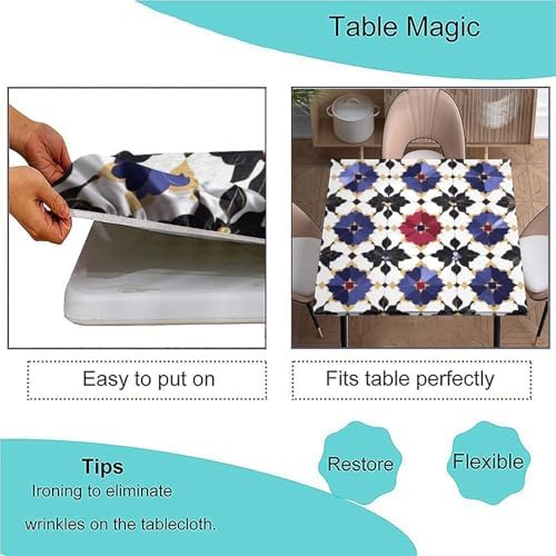Outdoor Table Cloth Square, Moroccan Trellis Pattern Printed on Polyester Table Covers with Elastic, Perfect for Breakfasts Tea Gatherings, Fit for 32" x 32" Square Tables - Image 3