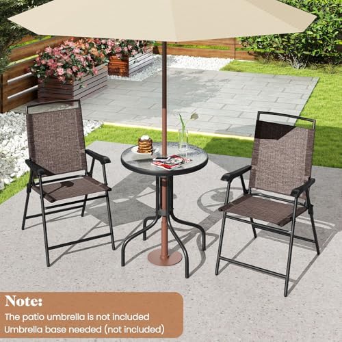 Goplus Patio Bistro Set, 3-Piece Patio Dining Furniture Set with Round Tempered Glass Table, 2 Foldable Chairs, Small Outdoor Folding Chairs & Table Set for Porch Garden Pool Yard - Image 2