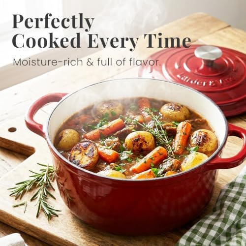 Larder & Vine 5.7 qt Enameled Cast Iron Dutch Oven Pot with Lid, Cabernet - Image 3