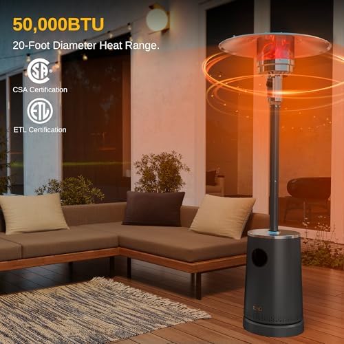 EAST OAK 50,000 BTU Patio Heater with Sand Box, Table Design, Double-Layer Stainless Steel Burner, Wheels, Triple Protection System, Outdoor Heater for Home and Residential, Polar Night - Image 2