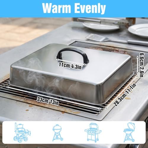 2pcs Rectangular Basting Cover, Stainless Steel Grill Cover Lid for Flat Top Griddle, 13"x11.1"x2.6" Heavy Duty Cheese Melting Dome, Commercial Grade Griddle Accessories for Outdoor BBQ - Image 2