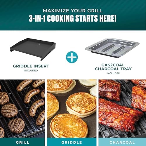 Charbroil Performance Series 4‑Burner Gas Grill Bundle – Black Cabinet Grill with Side Burner with Griddle Insert & Gas2Coal Charcoal Tray - Image 3
