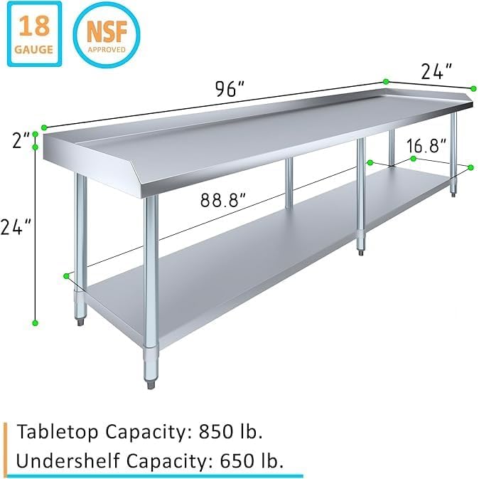 96" x 24" Stainless Steel Equipment Stand with Undershelf NSF - Image 3