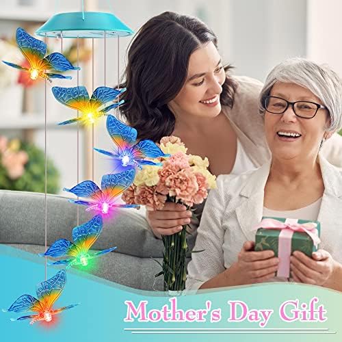 Solar Wind Chimes Outdoor, Color Changing Butterfly Gift for Mom Grandma - Image 2