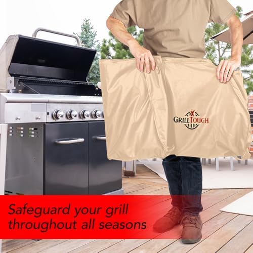 GrillTough Heavy Duty BBQ Grill Cover for Outdoor Grill, 64 Inch Tan - Image 6