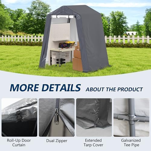 COVERONICS 6' x 7' Outdoor Portable Storage Shelter Shed, Grey - Image 7