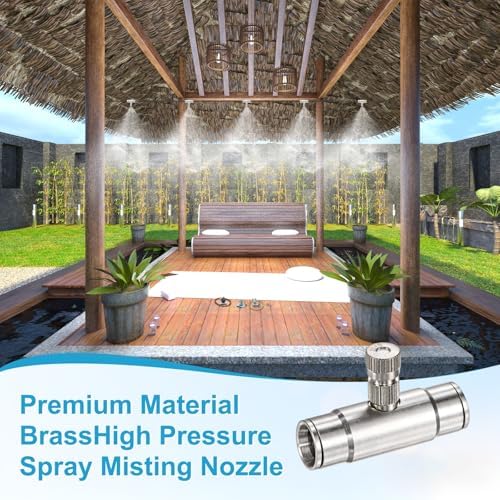 M METERXITY 20-Pack Brass Misting Nozzle Tee Kit, 0.3mm Orifice Dia. High Pressure Spray Misting Nozzle Head, Slip Connectors for 3/8 Inch Drip Irrigation Tubing Kit Outdoor [3/16" Threaded] - Image 6