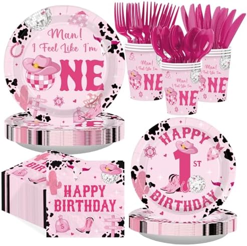 168Pcs Disco Cowgirl 1st Birthday Party Decorations for Cowgirls Serves 24 by Greencian
