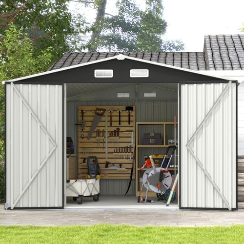 Aoxun 10 x 8FT Outdoor Storage Shed with Double Hinged Large Door, Black - Image 3