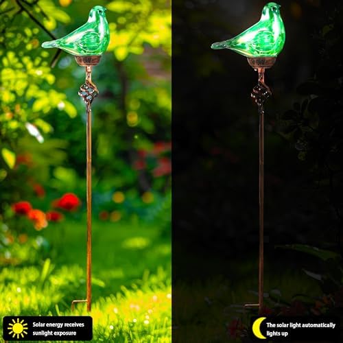 Decorative Solar Lights, Outdoor Solar Bird Stake Lights, Hand Blown Glass Decorative Garden Pathway Lights Outdoor Waterproof Glass Stakes (Green) - Image 6