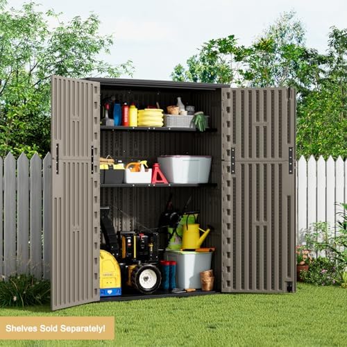 KINYING Outdoor Storage Shed,57 Cu.ft Vertical Outdoor Storage Cabinet Waterproof, Outdoor Resin Tool Shed for Patio Furniture, Garden Tools, Pool Accessories, Lawn Mower(Coffee Color) - Image 6