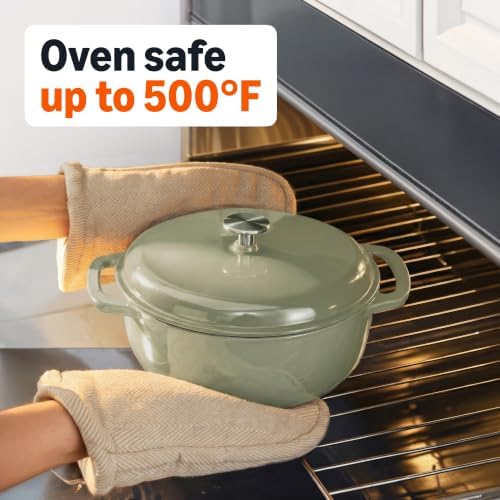 Amazon Basics Enameled Cast Iron Dutch Oven Pot With Lid, 4.3-Quart, Round, Dual Handles, Heavy-Duty, Oven Safe for Stews, Roasting & Baking, Olive - Image 3