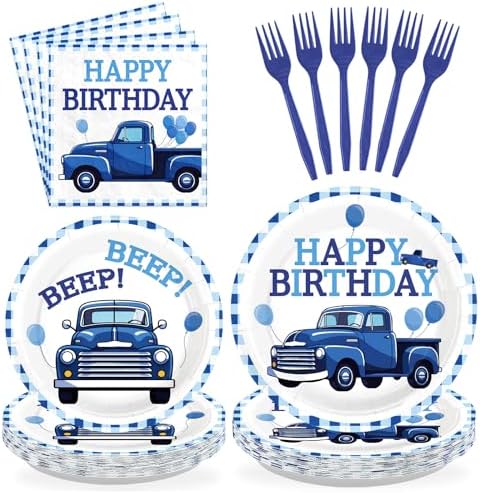 96Pcs Blue Truck Birthday Party Decorations, Serves 24 by Greencian