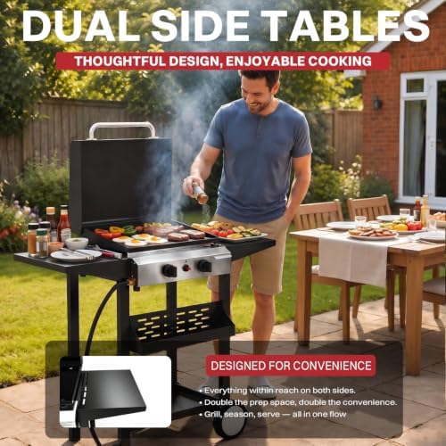 Pipopa 2-Burner Propane Griddle,Portable Flat Top with Wheels & Hood - Image 5