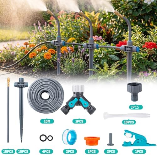 32FT 1/4" Drip Irrigation System with Stakes, 360° Adjustable Watering Kit - Image 2