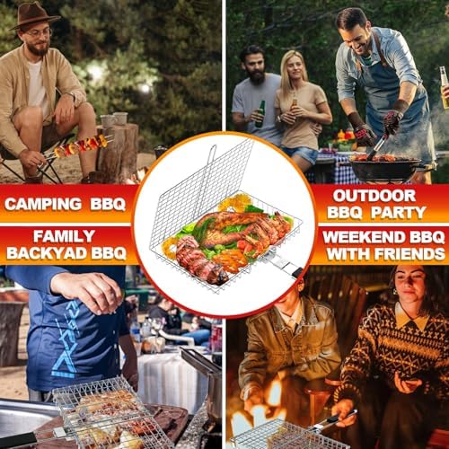 Large Stainless Steel Grilling Basket with Removable Handle – Deep Fish & Vegetable Grill Basket for Outdoor BBQ, Heavy Duty Non-Stick Basket for Gas/Charcoal Grill, Easy to Clean – Gifts for Dad - Image 5