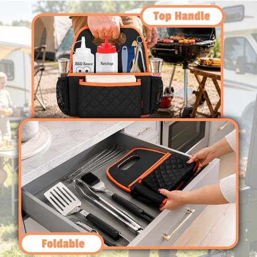 CROTIRAD Grill Utensil Storage Bag, BBQ Tool Caddy with Dividers, Black - Image 7